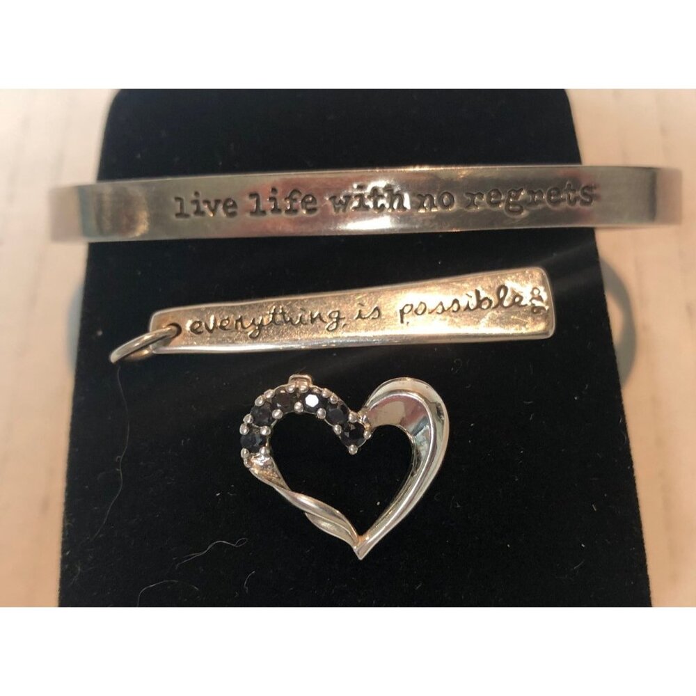 Lot sterling silver FARO narrow cuff + pendant + heart blue stones 15.9g